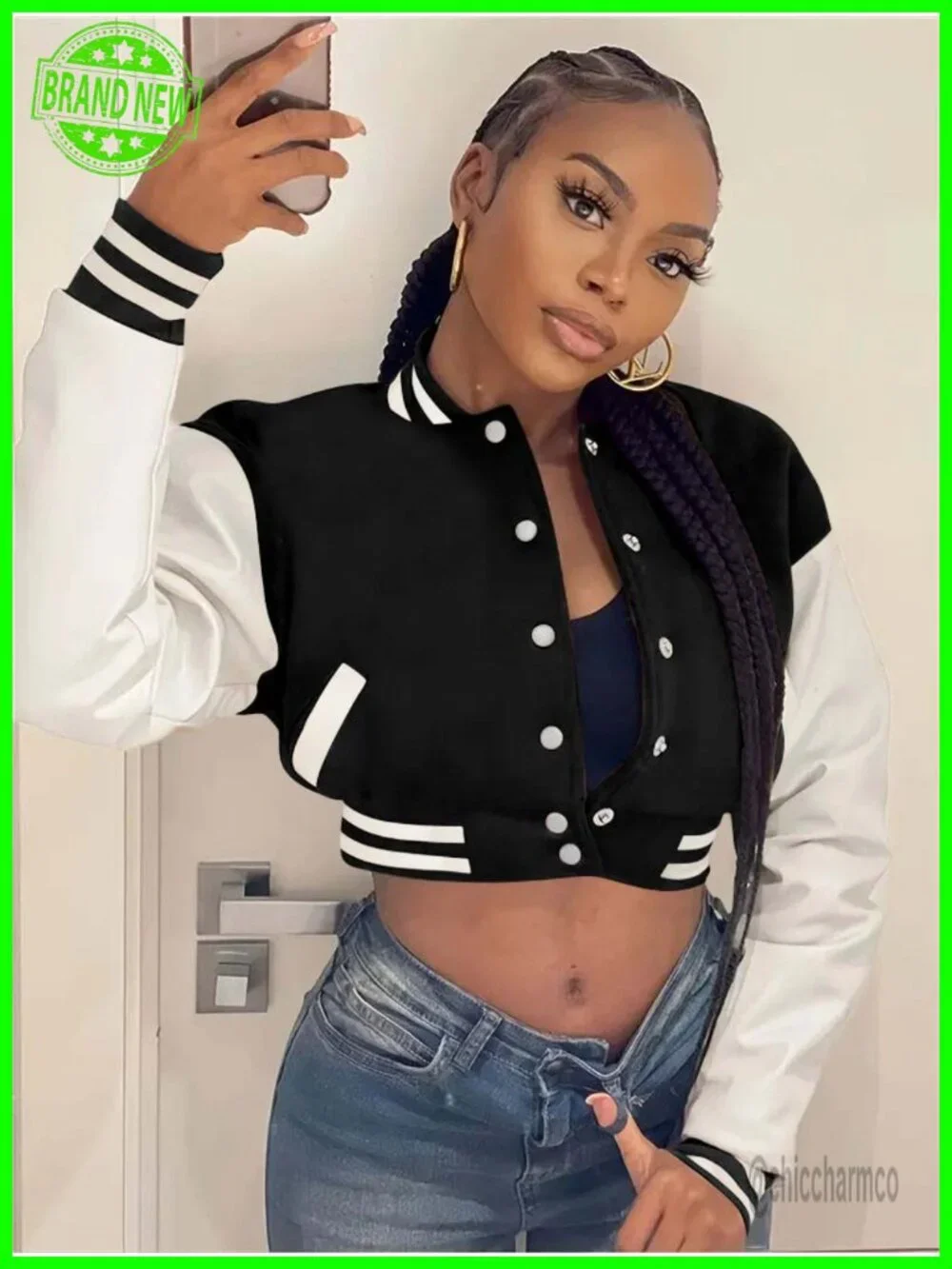 Faux Leather Cropped Bomber Jacket Women Lightweight Moto Letterman Baseball